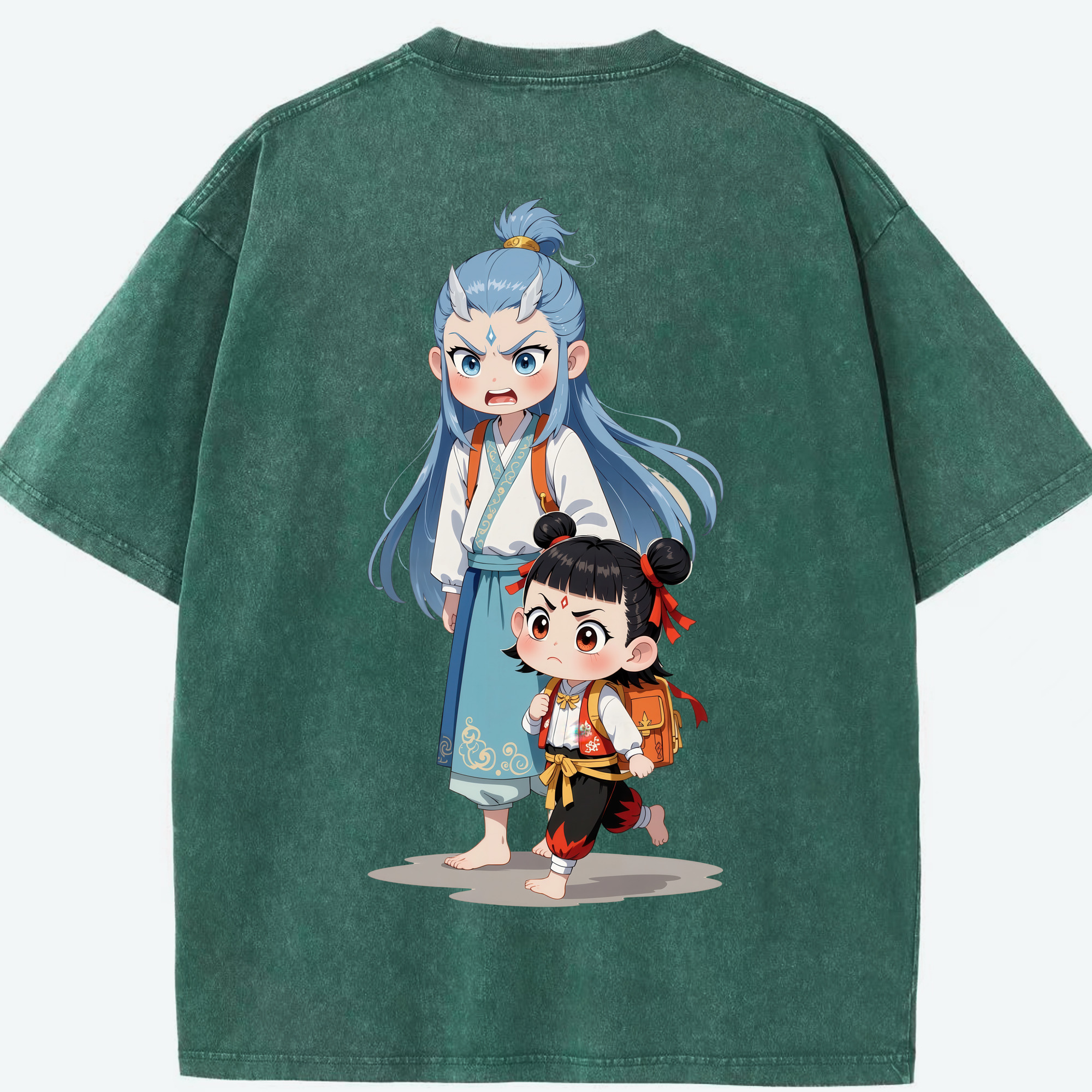 （画像用） Ne Zha 2 ナタ 魔童の大暴れ 綿100% ヴィンテージ風 半袖Tシャツ（背面プリント）